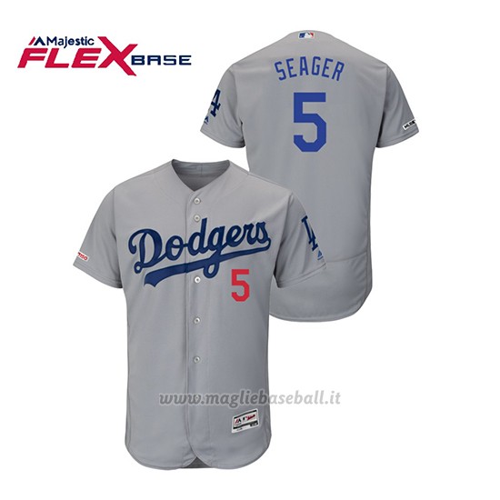 Maglia Baseball Uomo Los Angeles Dodgers Corey Seager 150th Aniversario Patch Flex Base Grigio